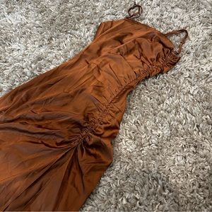 Ruched Side Split Thigh Satin Cami Dress